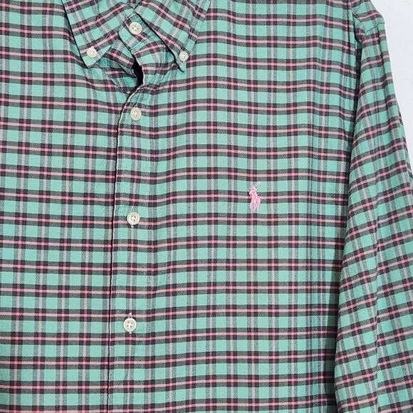 Ralph Lauren Pink and Green Plaid Button Down Shirt Size Large Custom Fit - Picture 5 of 10